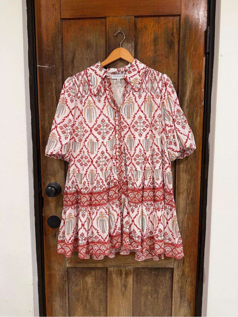 See by Chloé Red & Cream Printed Midi Dress